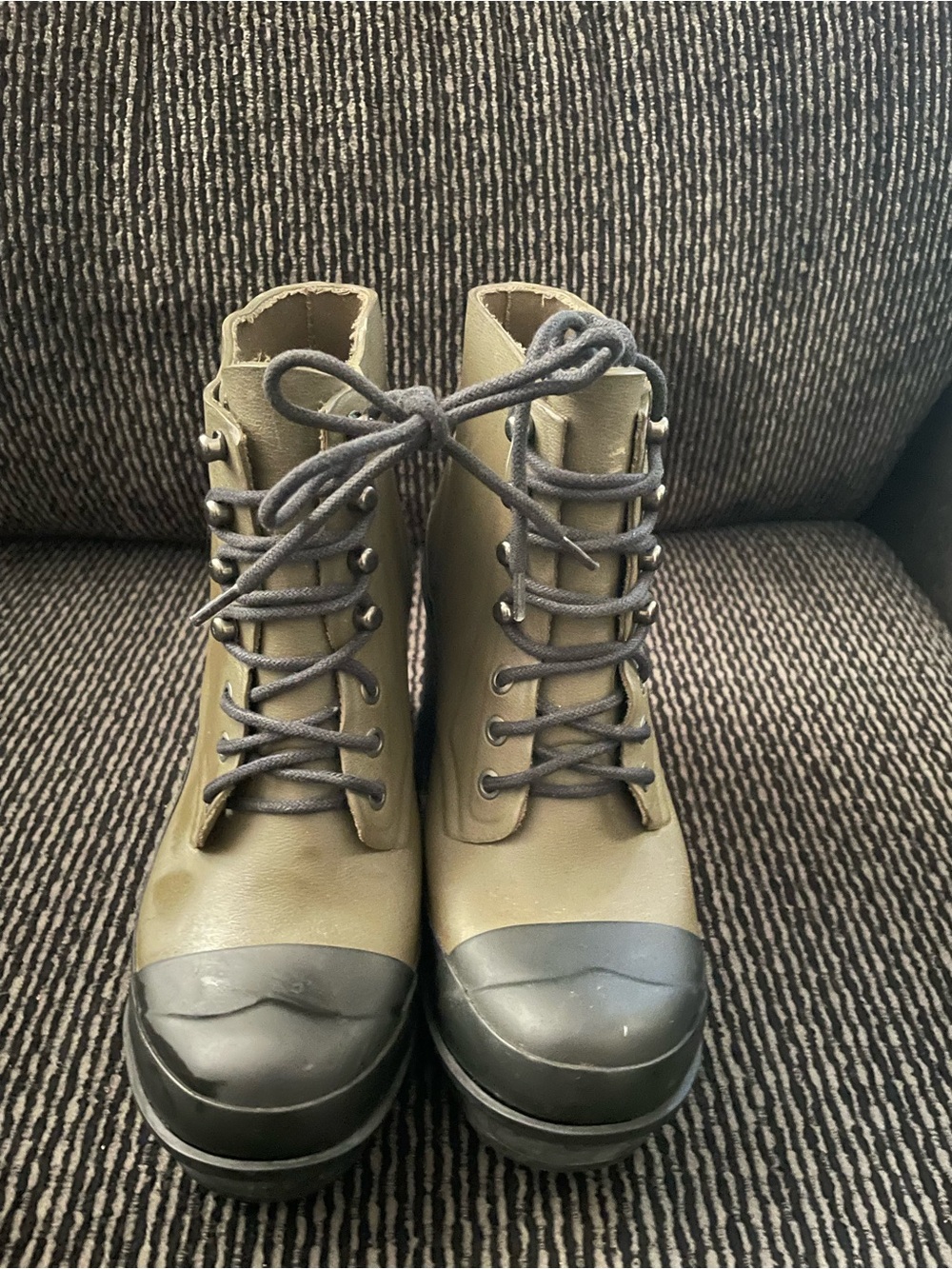 Hunter Olive Green Lace-Up Rubber Toe Rain Boots